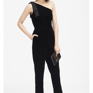 Black one shoulder velvet jumpsuit